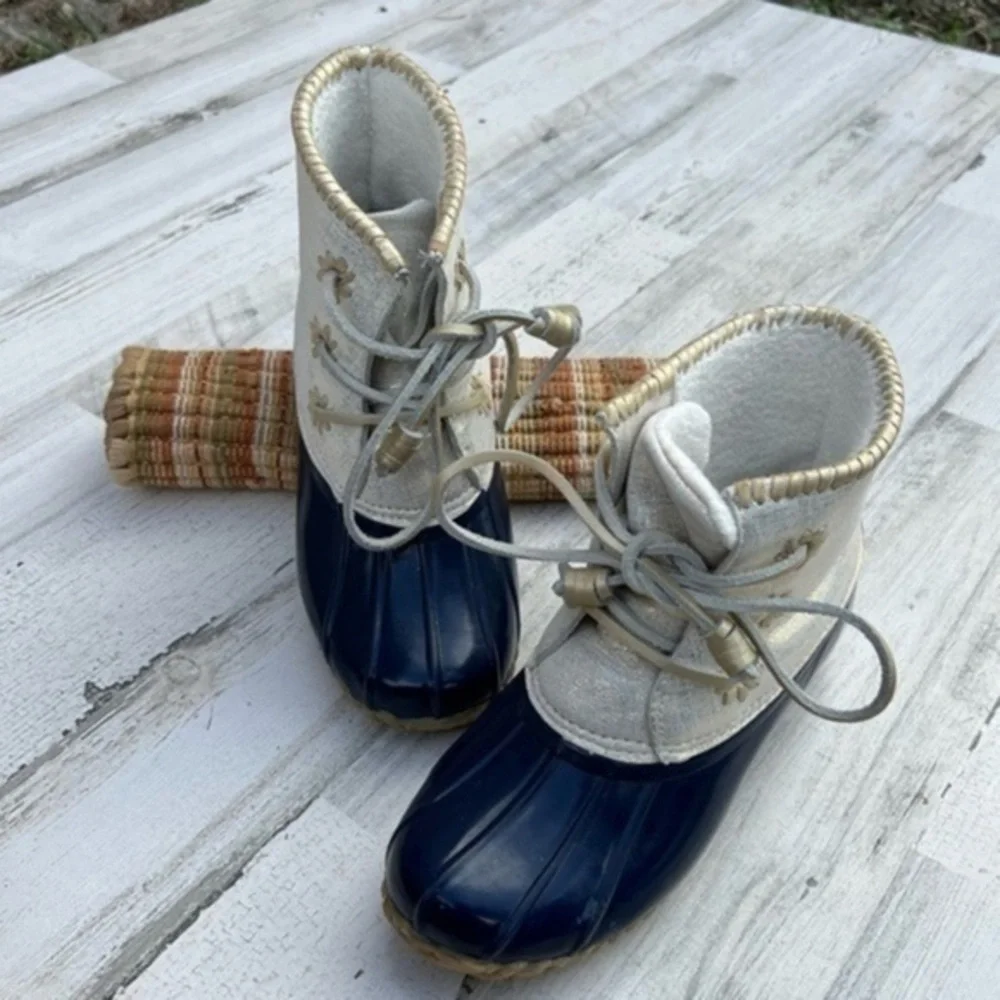 Jack Rogers‎ Boots Size 7 Womens Chloe Duck Outdoor Rain Gold Shimmer Blue